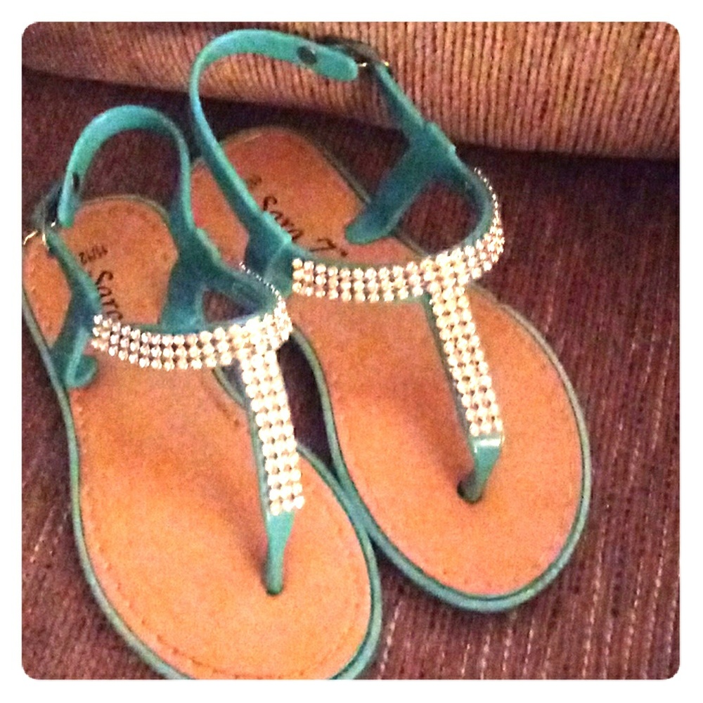 Turquoise and crystal sandals for little girls